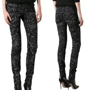 NWT Proenza Schouler Black Speckled Paint Splatter Denim Skinny Jeans Size 28